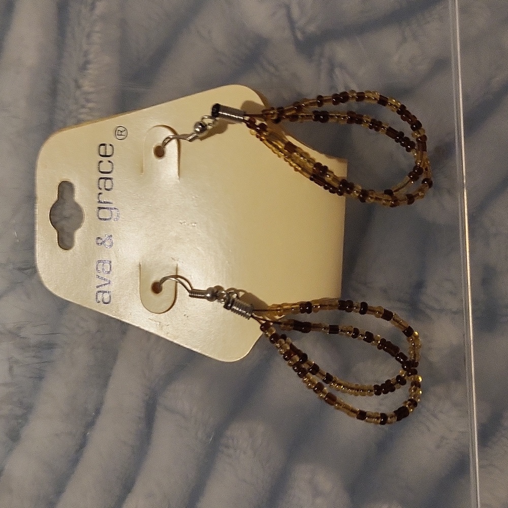 Beaded brown loop earrings